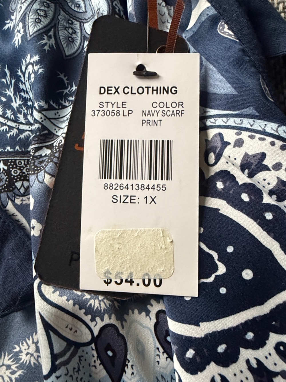 Dex Navy and Cream Paisley Medallion Tie-Hem Blouse - Picture 4 of 4
